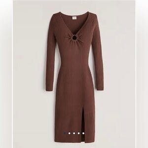 NWT Abercrombie Long-Sleeve O-Ring Sweater Midi Dress brown size medium